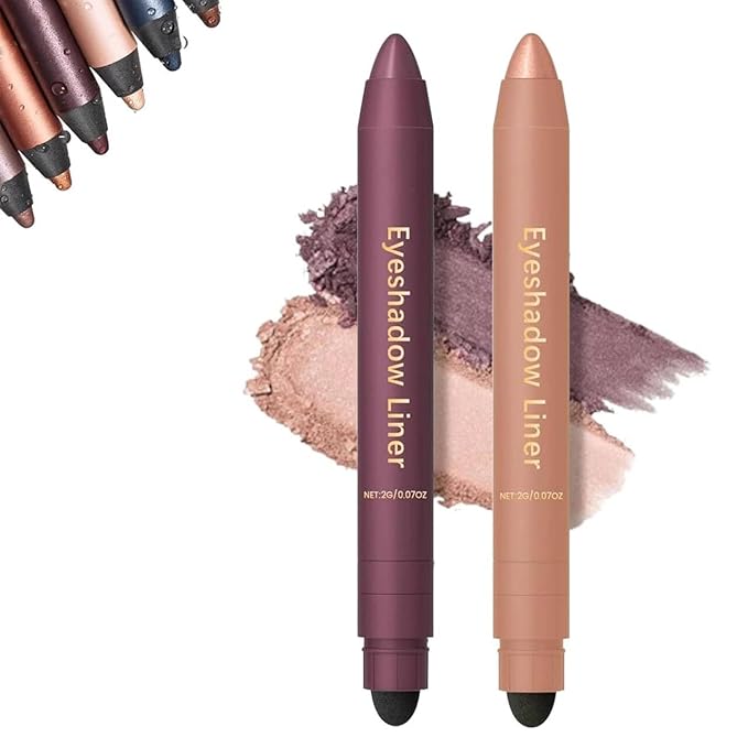 Eyeshadow Stick, Perfect Color Duo-Shadow Liner 2-in-1 Eyeliner & Eye Shadow Stick, Easily Blendable & Buildable, Waterproof, Creamy Easy-Glide, For Effortless Smoky Or Natural Eye Makeup(01+03)