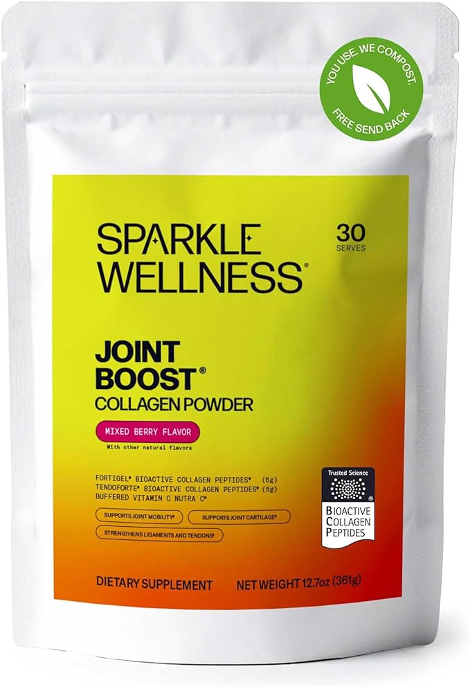 Sparkle Wellness FORTIGEL & TENDOFORTE Collagen Peptides | Collagen Powder with Calcium Ascorbate Vitamin C to Support Joint Mobility, Tendon & Ligament Health | Joint Boost (Mixed Berry) [30-Serves]