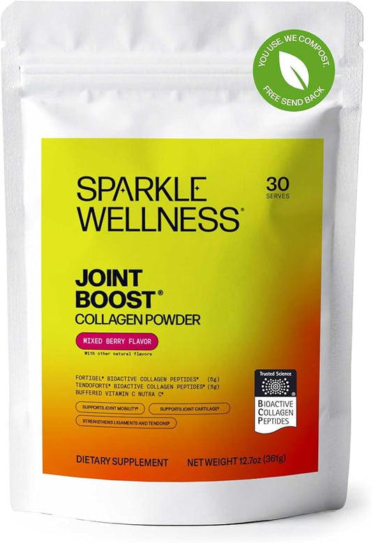 Sparkle Wellness FORTIGEL & TENDOFORTE Collagen Peptides | Collagen Powder with Calcium Ascorbate Vitamin C to Support Joint Mobility, Tendon & Ligament Health | Joint Boost (Mixed Berry) [30-Serves]