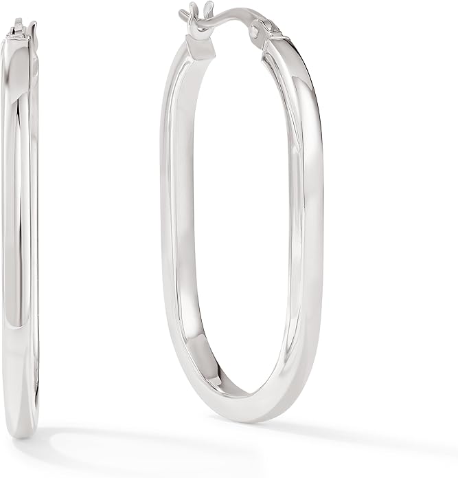 Gold Oval Tube Hoop Earrings for Women – High Polish Finish, Lightweight Hollow Design, 10K or 14K Real Gold