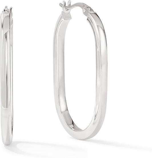 Gold Oval Tube Hoop Earrings for Women – High Polish Finish, Lightweight Hollow Design, 10K or 14K Real Gold