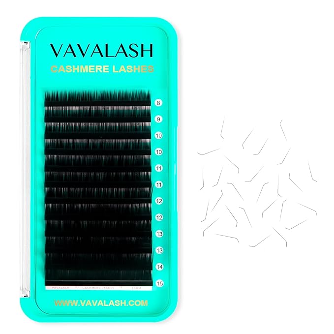 VAVALASH Cashmere Eyelash Extensions 0.03/0.05/0.07/0.15 Premium Lashes B L J Curl Volume Lash Extensions, Soft Super Matte Black Professional Lashes Extension Tray Supplies (0.07-L-8-15MM)