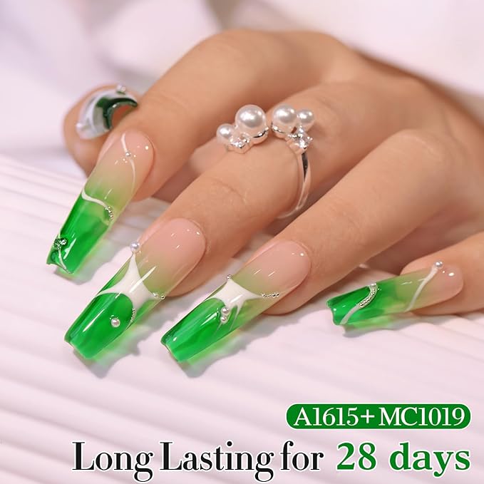 Double Rhythm 0.5 Oz Jelly Gel Polish Same Color Same Bottle Sheer Neutral Natural Light Milky Pastel 15ML Translucent Polish Art DIY at Home (Crystal Green-A1615)