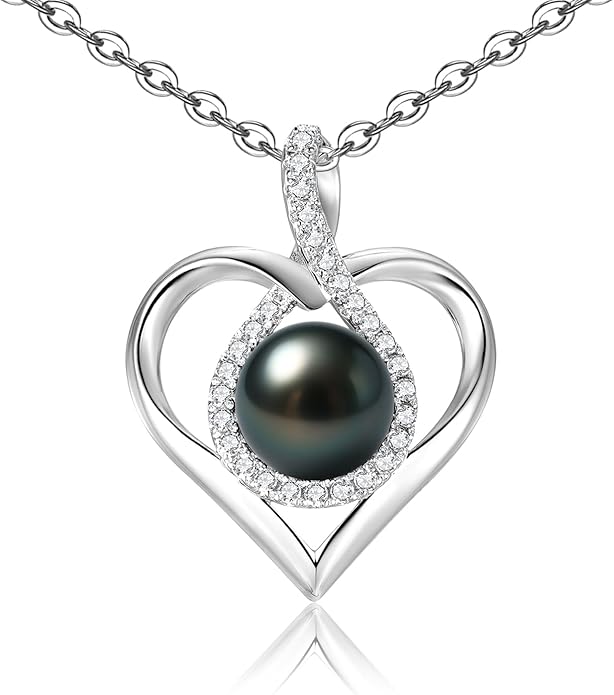 Genuine Tahitian Black Pearl Necklace for Women, 9-13mm AAAA Seawater Pearl - Sterling Silver Moissanite Pendant, Wedding Anniversary, Birthday, Christmas Gift for Wife, Mom, Girlfriend, Fine Jewelry