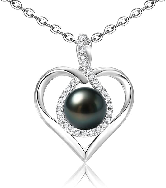 Genuine Tahitian Black Pearl Necklace for Women, 9-13mm AAAA Seawater Pearl - Sterling Silver Moissanite Pendant, Wedding Anniversary, Birthday, Christmas Gift for Wife, Mom, Girlfriend, Fine Jewelry