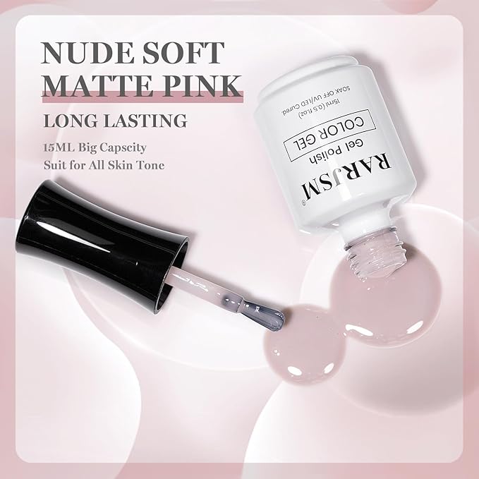 RARJSM Nude Soft Matte Pink Gel Nail Polish Neutral Skin Tone Sheer Jelly Gelpolish 1PC 15ml Single Bottle Creamy Transparent Natural Nudegel Polish Soak off Cured for Home Salon French Manicure