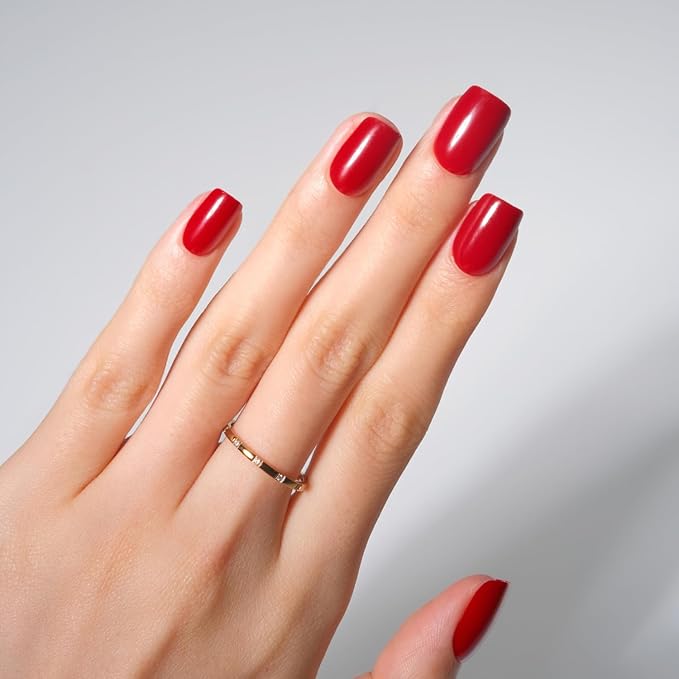 LAMIMOSA 32Pcs Red Press On Nails Short Almond – Soft Gel Fake Nails in 16 Sizes, Reusable Glue on Nails Kit, RASPBERRY