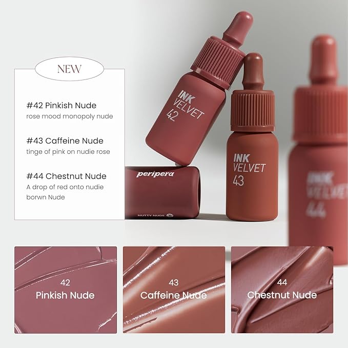 Peripera Ink the Velvet Lip Tint - High Pigment Color, Longwear, Weightless, Gluten-Free, Paraben-Free (043 Caffeine Nude)