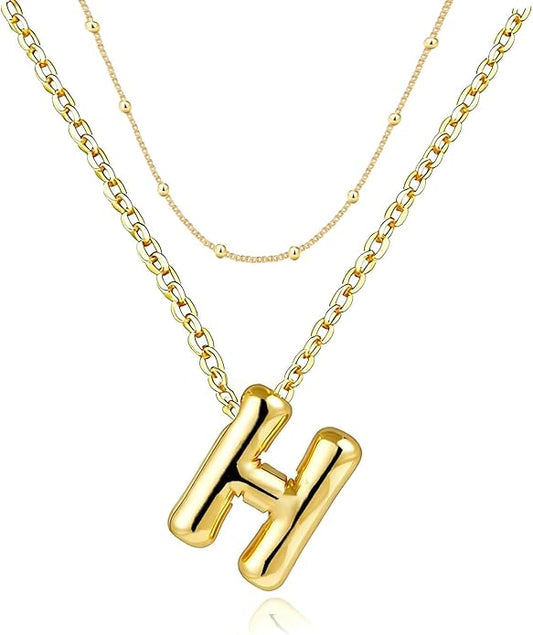 PANSHI Gold Initial Necklaces Gifts for Teen Girls Women Girlfriend Teen Girl Gifts Trendy Stuff Layered Bubble Letter Necklace Gold Jewelry Birthday Gift