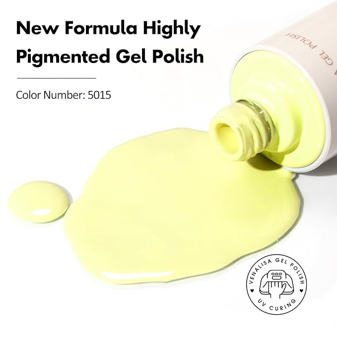 VENALISA Butter Yellow Gel Nail Polish, 1 Pcs Neon Pastel Yellow Gel Polish Light Baby Color High Gloss Soak Off U V Nail Manicure Salon and DIY at Home Gifts for Women