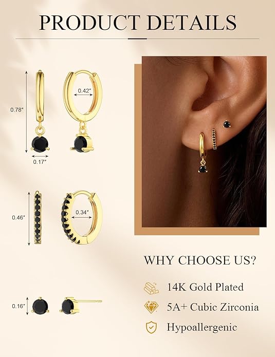 Freekiss 3 Pairs Gold Hoop Earrings Set: Dainty Stud Earrings Trendy Small 14K Gold Plated Hypoallergenic Dangle Cartilage Huggie Hoop Earrings for Women Gold Jewelry for Women Gifts
