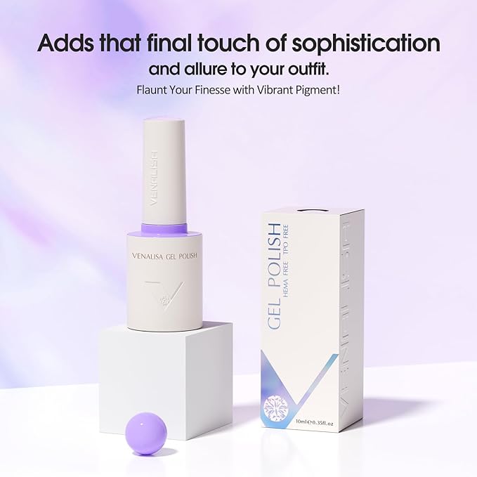 VENALISA Lavender Purple Gel Nail Polish, 1 Pcs Light Purple Gel Polish Pastel Color High Gloss Soak Off U V Nail Manicure Salon and DIY at Home Gifts for Women
