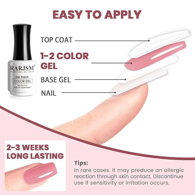 RARJSM Nude Gel Nail Polish Ruddy Pink Neutral Skin Tone Color Sheer Ice Blush Red Pink Jelly Transparent Nail Gel Polish 15ml Single Bottle Soak off UV LED Cured for Home Salon DIY French Manicure