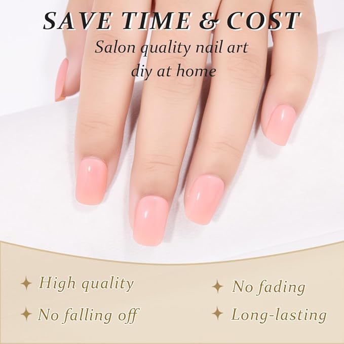 evpct Warm Pink Short Press on Nails Square, Glossy Soft Gel Acrylic Fake Press on Nails Manicure Kit, Reusable Artificial Stick on Nail for Women, Full Cover Easy Application Easy At-Home Salon