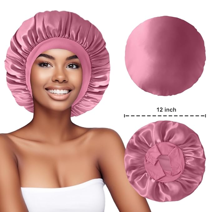 2PCS Silk Bonnet for Sleeping Women, Satin Bonnet for Sleeping with Soft Elastic Band, Silk Hair Bonnets for Women Curly Hair