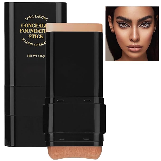 Foundation Stick, 2 in 1 Dual-Ended Long-Lasting Concealer Foundation Stick, Face Contouring foundation with Brush, Full Coverage Matte Finish for Face Makeup(05#DEEP WHEAT COLOR)
