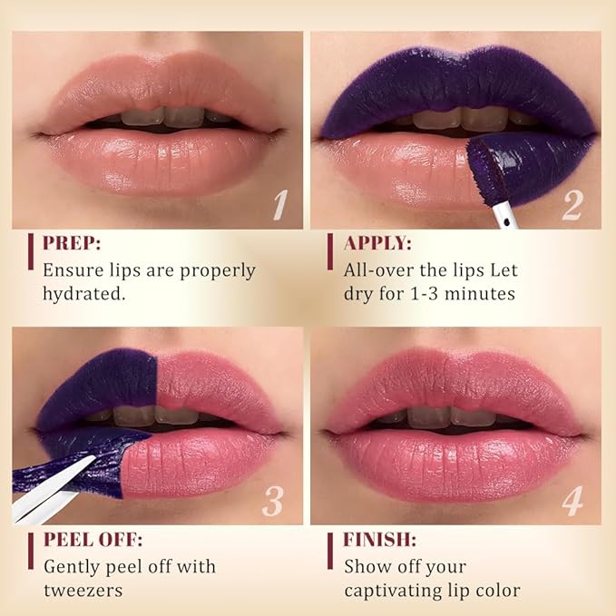 evpct Chestnut Brown Peel Off Lip Stain Tints with Tweezer, Matte Lipstick Lip Stain Long Lasting Waterproof for Women, Non-stick Cup Lipstick Peel Off High Pigmented 24 Hrs Original Lips Stains, 03