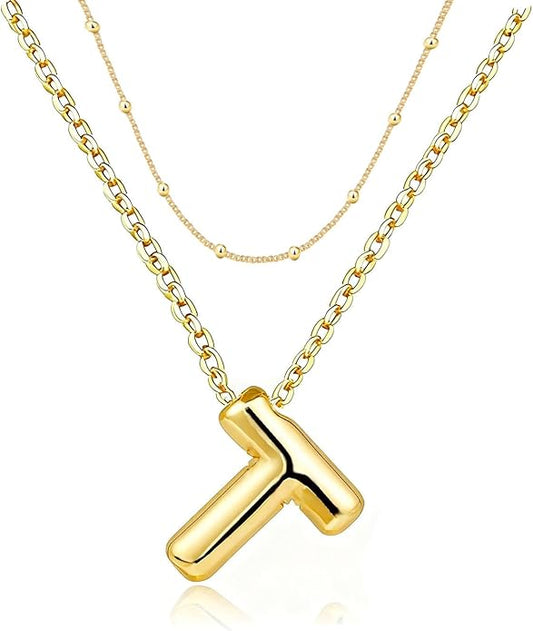 PANSHI Gold Initial Necklaces Gifts for Teen Girls Women Girlfriend Teen Girl Gifts Trendy Stuff Layered Bubble Letter Necklace Gold Jewelry Birthday Gift