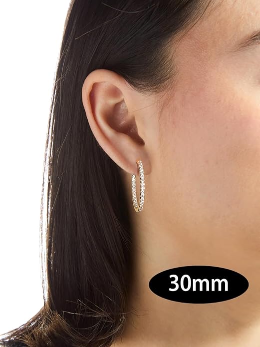 Wyyxl Womens Diamond Hoop Earrings, 20/25/30mm Small Hoop Sterling Silver Based Hypoallergenic Huggie Stud, Sparkle Moissanite 5a Cubic Zirconia Earings Jewelry for Woman Daily Party Wear
