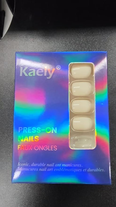 evpct Acrylic Beige Glossy Press on Nails Short Square, Glossy Beige Fake Nails Reusable False Nail Stick on Press ons for Women Gifts, Perfectly Fit Durable False Nail Kit with Gel Gel 30Pcs