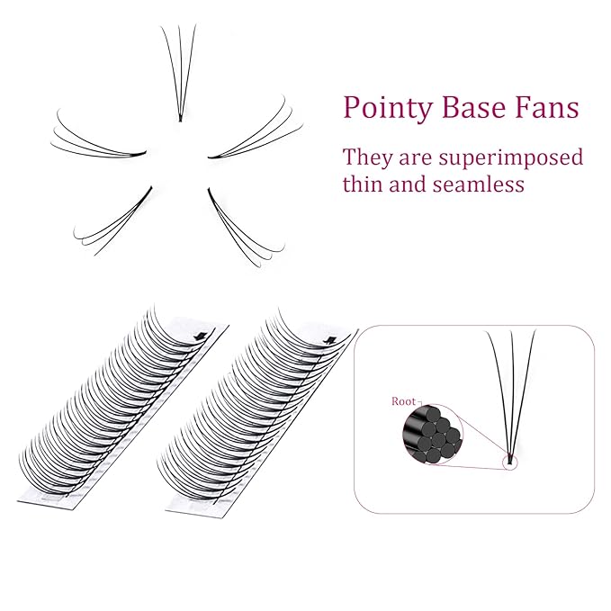 Premade Fans 3D to 20D Volume Lash Extensions Pointy Base Premade Fans Eyelash Extensions Pro Point Premade Lash Extensions Fans 0.05 0.07 0.10 Premade Lash Fans C CC D DD Curl Available (3D-0.07D, 19mm)