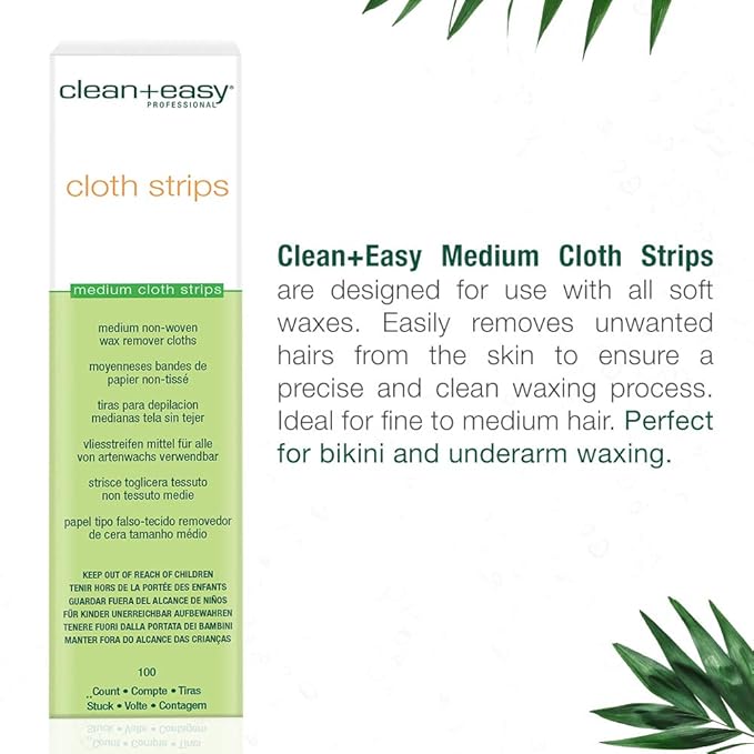 Clean + Easy Medium Cloth Wax Strips – Non Woven Waxing Strips for Hair Removal, Ideal for Bikini & Underarm Area, Professional-Grade, Disposable,100-Count