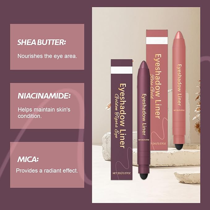 Eyeshadow Stick, Perfect Color Duo-Shadow Liner 2-in-1 Eyeliner & Eye Shadow Stick, Easily Blendable & Buildable, Waterproof, Creamy Easy-Glide, For Effortless Smoky Or Natural Eye Makeup(01+06)