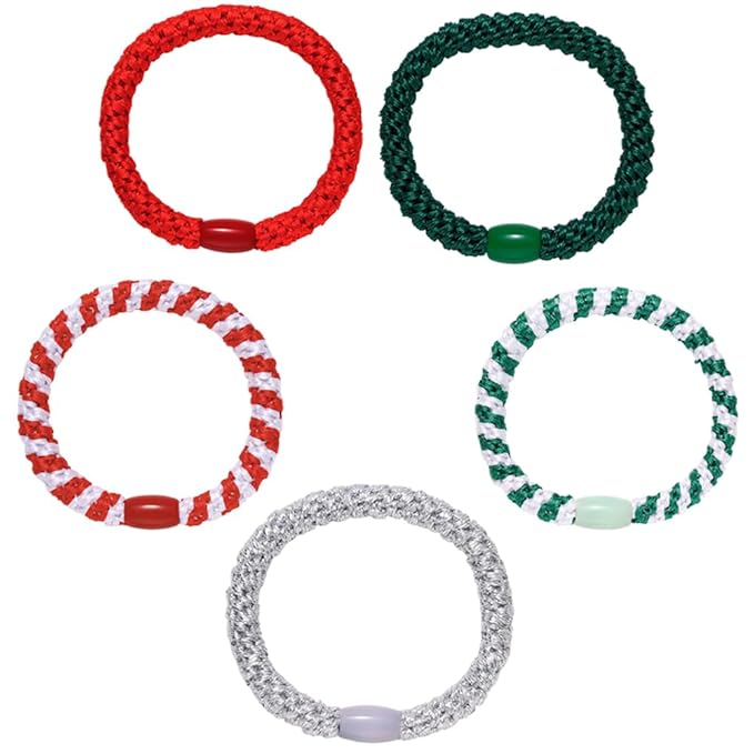 Hair Ties for Thick Hair 30 Pcs Elastics Hair Bands Ponytail Holders No Damage No Crease Hair Elastics For Women Girl(RED&GREEN)