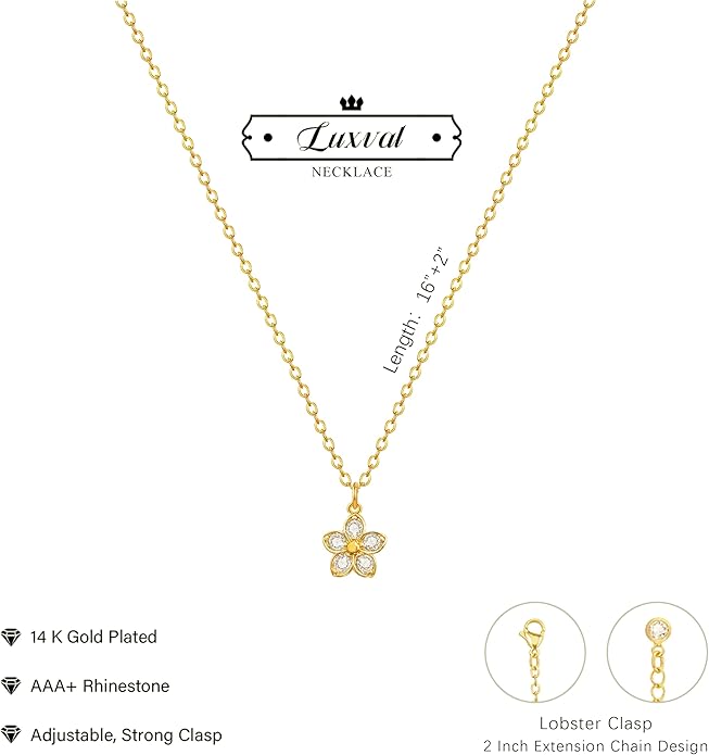 Luxval Diamond Pendant Gold Necklace for Women，Dainty 18k Gold Plated Choker Necklaces Simple Gold Jewelry Gifts for Women Girls