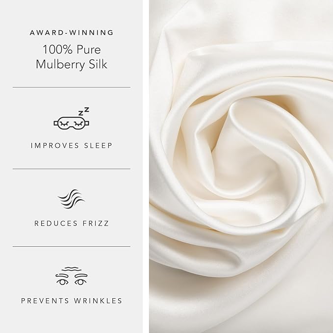 Fishers Finery 30mm 100% Pure Mulberry Silk Pillowcase, Quality Tested (White, Standard)