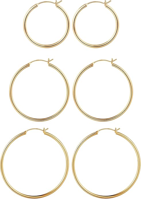 M MOOHAM 14K-Gold-Plated Hoop Earrings for Women - Hypoallergenic 14K Gold 925 Sterling silver-plated Post Sensitive Ears Nickel Free Hoops Earrings Set for Women Jewelry Lightweight 13-60mm