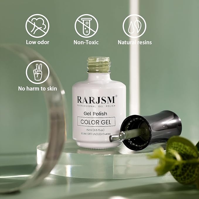 RARJSM Nude Gel Polish Gray Green Translucent Sheer Green Jelly Gel Nail Polish Single Bottle 15ml Soak Off UV LED Cured Sage Natural Gel Polish for Nail Art French Manicure at Home Salon