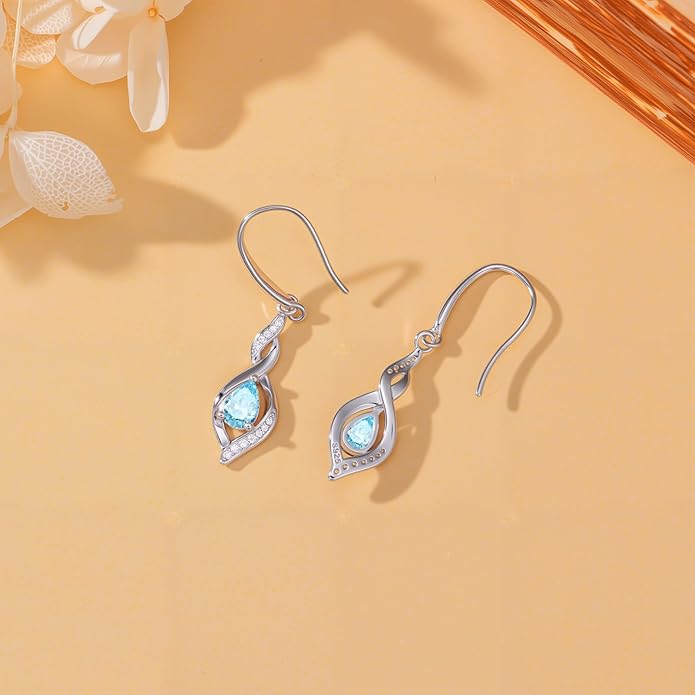 HPQQ Birthstone Earrings for Women 925 Sterling Silver Infinity Love Jewelry Valentines Day Birthday Gifts for Her Mom Wife Girlfriend