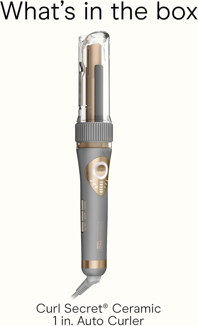 INFINITI PRO CONAIR Curl Secret Automatic Curling Iron, ¾-inch Curling Iron Barrel, Automatic Hair Curler for All Hair Types and Lengths, Dual Voltage for Worldwide Travel, Gray/Gold