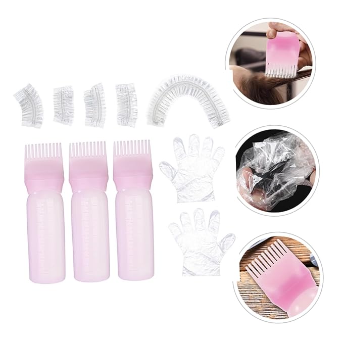 ASAKKURA Portable Hair Dye Kit with Applicator Bottle Flexible Coloring Tools Complete Hair Dyeing Accessories for Home and Salon Use Pink