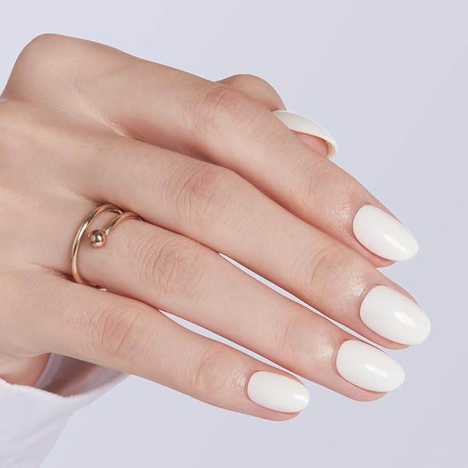 modelones Short Press on Nails, Oval Fake Nails Kit Press Ons with Nail Glue, Adhesive Tabs, Nail File, Prep Pad, Manicure Stick, 32Pcs 16 Sizes, Milky White, Valentines