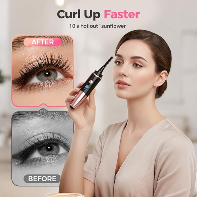 2026 Heated Eyelash Curler, Heated Lash Curler Rechargeable USB Electric Eyelash Curler, Fast Heat Up, Long Lasting with Led Display, Heat with 4 Temp Settings Makeup Tool (White)