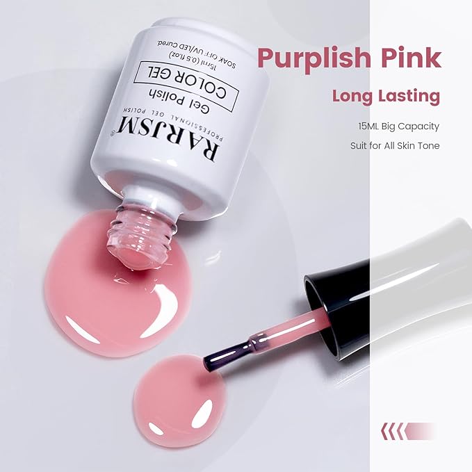 RARJSM Nude Gel Nail Polish Purplish Pink Sheer Neutral Skin Tone Color Ice Jelly Clear Pink Gel Polish Transparent Nail GelPolish Soak off UV LED Cured for Home Salon DIY Manicure 15ml Single Bottle