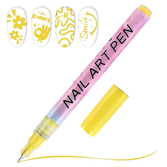 EBANKU 0.5MM Nail Art Pens, 3D Nail Polish Pen Quick-Drying Acrylic Markers Nail Painting Point Dotting Liner Pen Tools for DIY Home Salon Nail(1Pc Yellow)