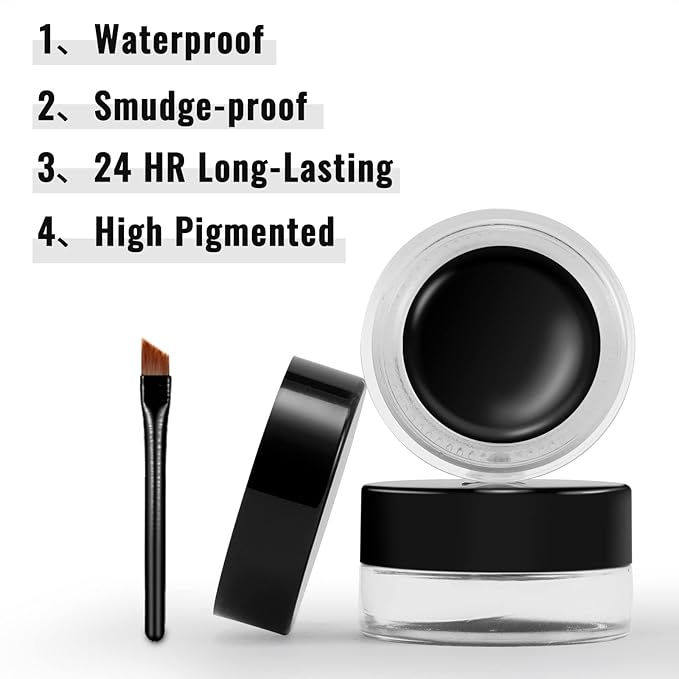 Erinde Green Gel Eyeliner Waterproof, Long Lasting Eyeliner Gel Pot, Intense Color Smudge-Proof Eye Liner Makeup, Matte Waterline Eye Liner with 2PCS Brushes, 05 Green