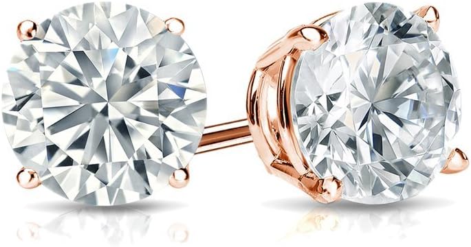 1/4 to 2 Carat Lab Grown Diamond Round Stud Earrings in 14k Gold (E-F, SI1-SI2, cttw), 4-Prong Basket Screw Back by Diamond Wish