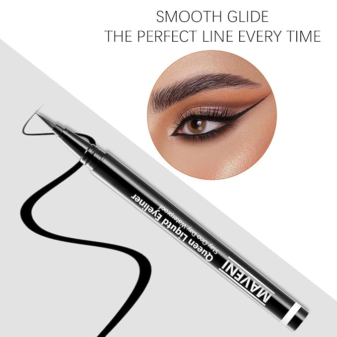Waterproof Liquid Eye Liner, Stay One Day Makeup with Fine Brush Tip Lasting Satin Finish, Smudge-Proof & Transfer-Resistant (03# Red Brown)