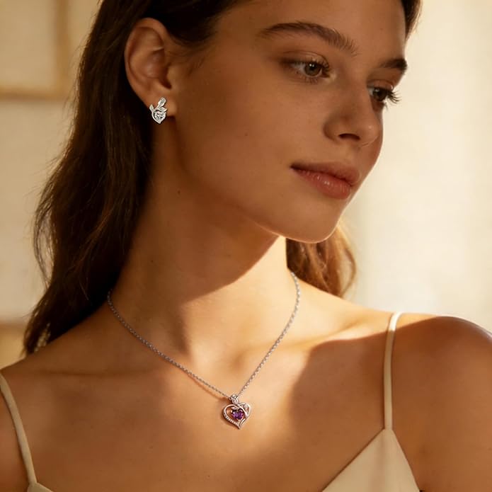 1.2CT Rose Heart Necklace Option of Moissanite or Lab-Grown Sapphire Ruby Emerald&More Necklace for Women Birthstone Girlfriend Necklace S925 Sterling Silver 18K White/Rose Gold Plated D Color VVS1 Gift for Wife Mother Daughter for Birthday Anniversary...