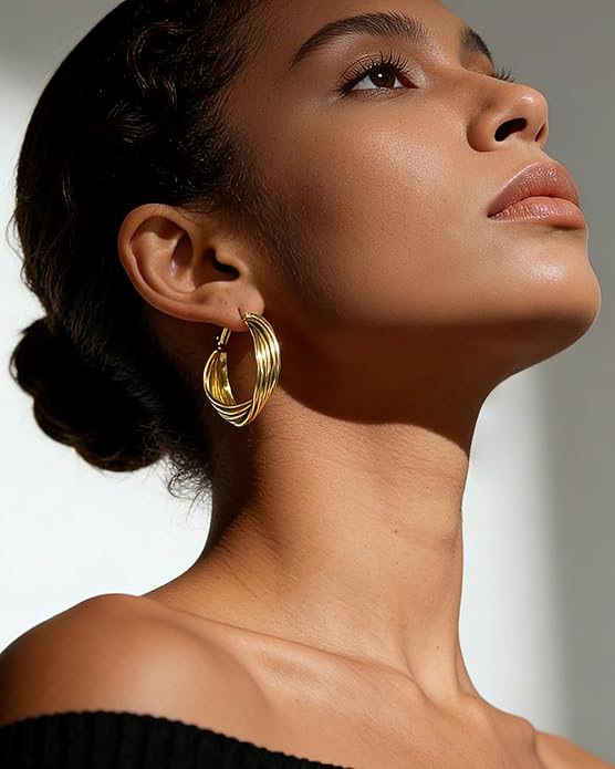 Gold Earrings for Women Trendy, Chunky Gold Huggie Stud Hoop Hypoallergenic Earrings, Jewelry Gifts for Best Friend