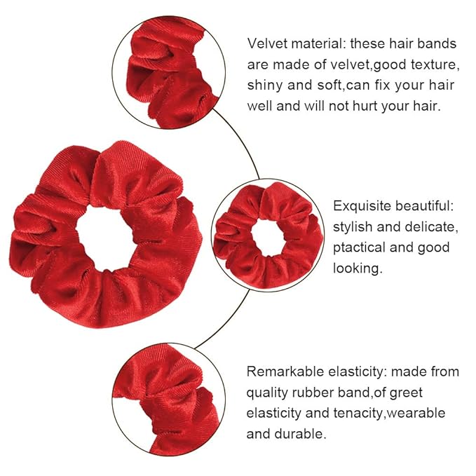 Didder 20 Pcs Solid Color Red Velvet Soft Hair Scrunchies Hair Ties for Women Girls Hair Accessories for Gift