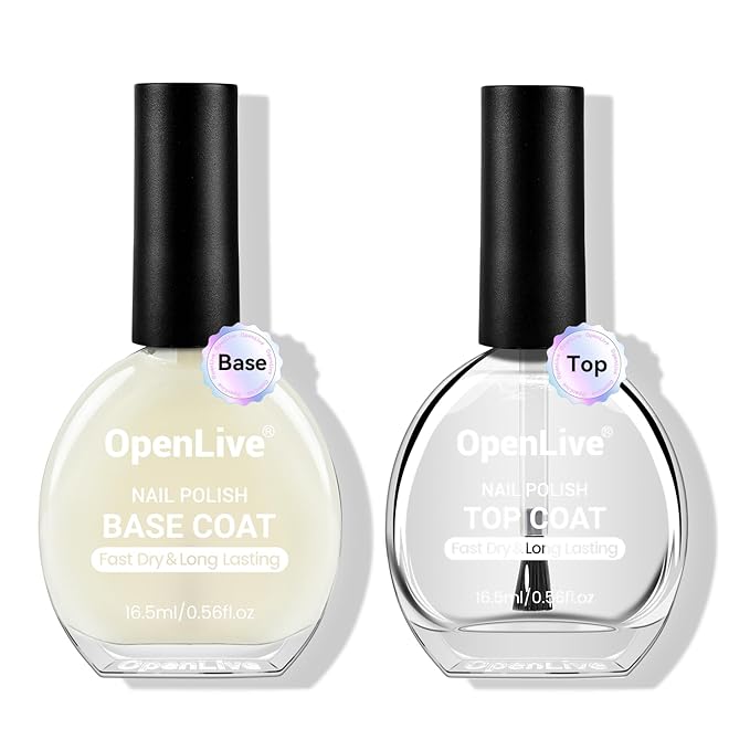 OpenLive Base and Top Coat Nail Polish Quick Dry,16.5ml Large capacity Basic Nail Polish Set Fast Dry Air, High-Glossy Shiny, No U V Light Needed for Women Salon DIY Nail Art