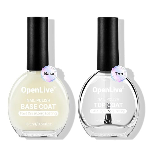 OpenLive Base and Top Coat Nail Polish Quick Dry,16.5ml Large capacity Basic Nail Polish Set Fast Dry Air, High-Glossy Shiny, No U V Light Needed for Women Salon DIY Nail Art