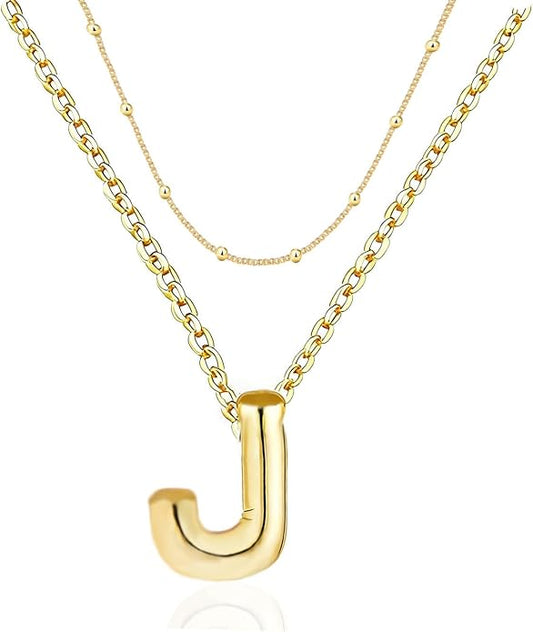 PANSHI Gold Initial Necklaces Gifts for Teen Girls Women Girlfriend Teen Girl Gifts Trendy Stuff Layered Bubble Letter Necklace Gold Jewelry Birthday Gift