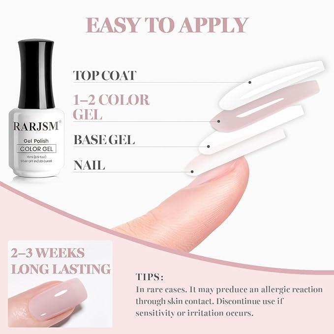 RARJSM Nude Soft Matte Pink Gel Nail Polish Neutral Skin Tone Sheer Jelly Gelpolish 1PC 15ml Single Bottle Creamy Transparent Natural Nudegel Polish Soak off Cured for Home Salon French Manicure
