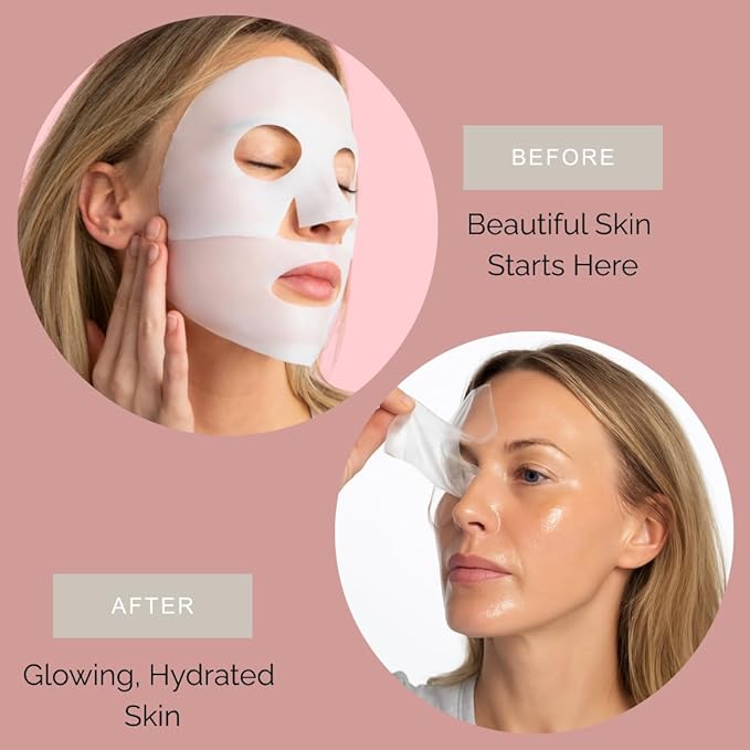 Bio Collagen Overnight Facial Mask with Peptides, Hyaluronic Acid & Antioxidants, Brightening Hydrating Facemask for Women, Hydrogel Korean Face Masks Skincare, Facial Sheet Skincare - 4 Pack